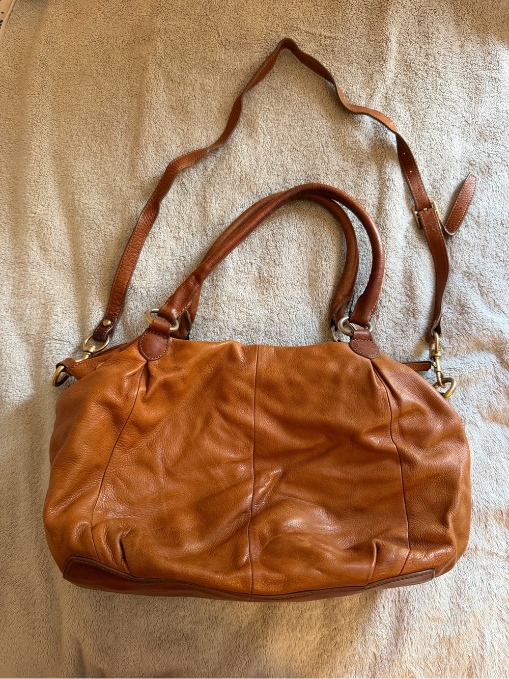 J. Crew Pebbled Soft Leather Shoulder Bag in Cognac Brown